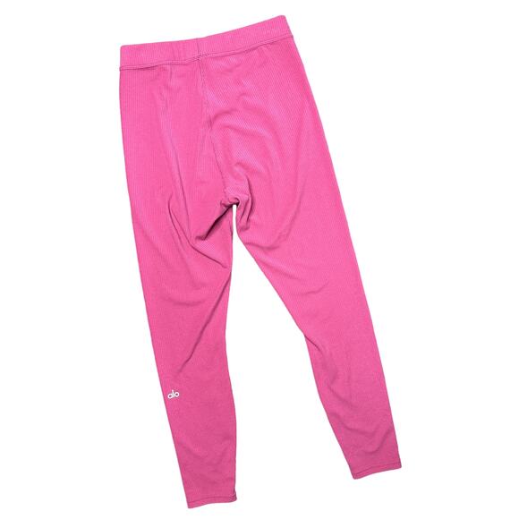 ALO YOGA Womens Small Pink Raspberry Sorbet Ribbed Blissful Cropped Leggings - Picture 5 of 6